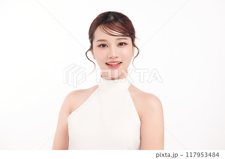 Beautiful young asian woman with clean fresh skin on white background, Face care, Facial treatment, Cosmetology, beauty and spa, Asian women portrait. Beautiful young asian woman with clean fresh skin on white background, Face care, Facial treatment, Cosmetology, beauty and spa, Asian women portrait. 117953484