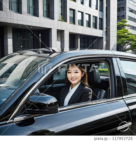 制服姿の若い女性のタクシードライバー 制服姿の若い女性のタクシードライバー 117953720