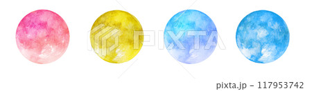 透明水彩で描いたカラフルな月のイラスト　挿絵　背景イラスト 117953742