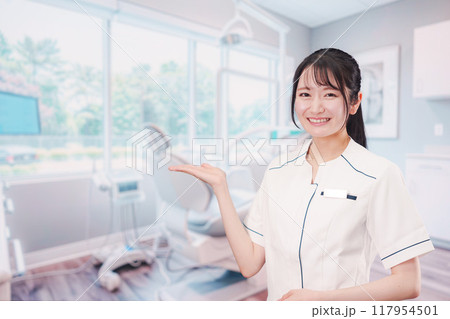 笑顔で働く歯科助手の女性 笑顔で働く歯科助手の女性 117954501