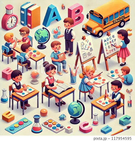 子供達が楽しそうに授業を受けている様子 子供達が楽しそうに授業を受けている様子 117954595