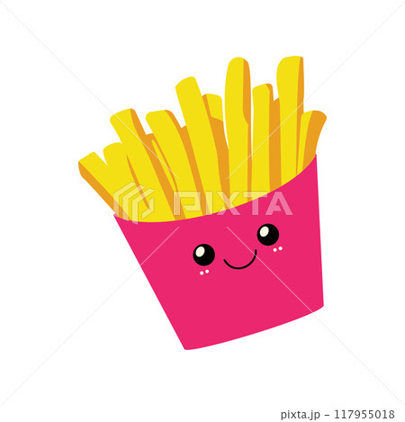 French Fries Sticks Fast Food in Package Box with Cute Funny Happy Face French Fries Sticks Fast Food in Package Box with Cute Funny Happy Face 117955018