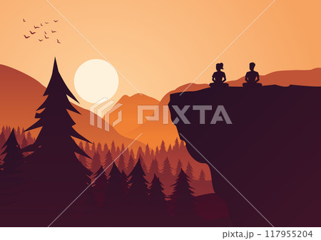 Buddhist woman and man train meditation to come to peace and out of suffer under the tree 117955204