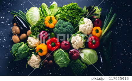新鮮な大量の野菜 Fresh vegetables 新鮮な大量の野菜 Fresh vegetables 117955416