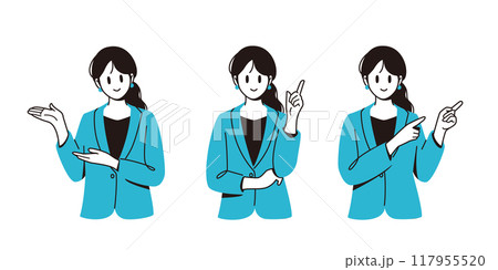 ビジネスウーマン 指差しのポーズのセット ビジネスウーマン 指差しのポーズのセット 117955520