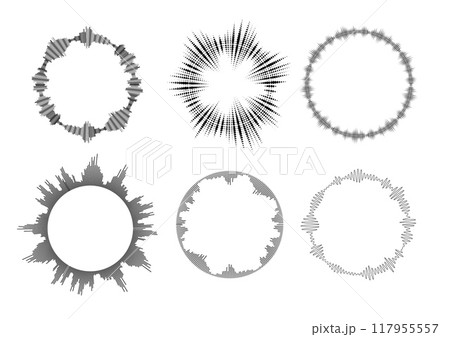 Circular vector sound waves, radial particles design on isolated background. 117955557