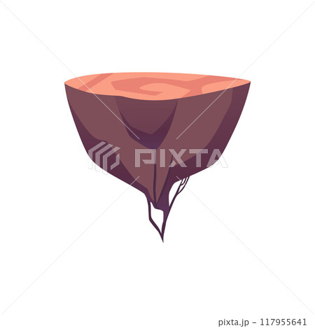A vector icon with a flying island with a flat surface and land 117955641