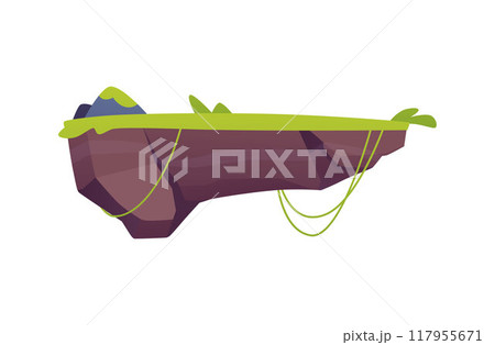 Level platform with cobblestone, green lawn and liana, floating grass land game island, vector fantasy summer rock stage 117955671