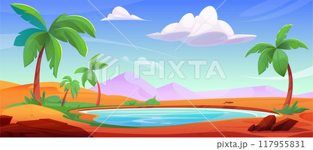 Arabian desert oasis with tropical lake 117955831