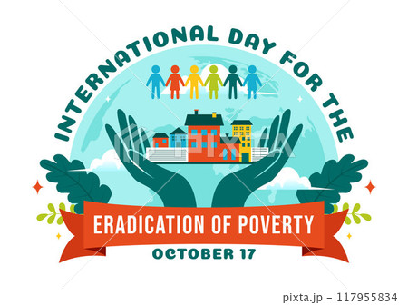 Vector Illustration of the International Day for the Eradication of Poverty, featuring People Living in Poverty and their Communities in Background 117955834