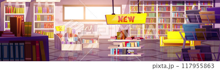 Bookstore interior background. Book store cartoon Bookstore interior background. Book store cartoon 117955863