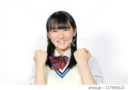 女子高生 ガッツポーズ 女子高生 ガッツポーズ 117956122