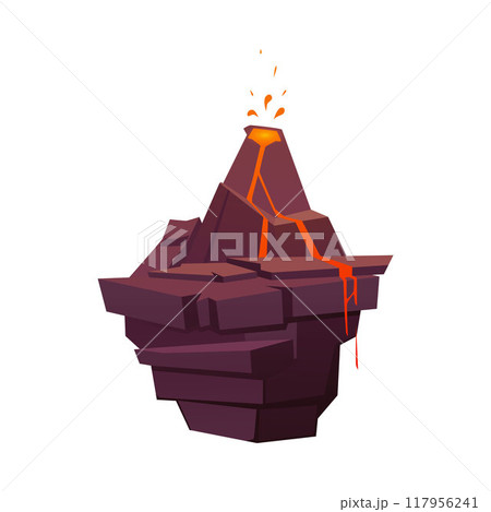Flying empty island with an erupting volcano. Flying empty island with an erupting volcano. 117956241