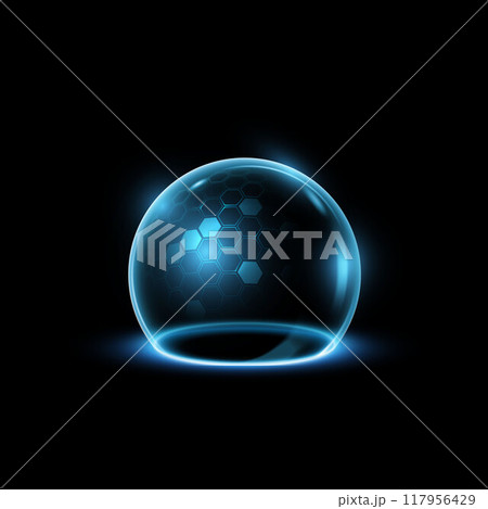 A luminous glass 3D ball illustrating a protective energy field. 117956429