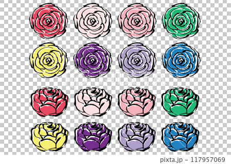 帶有畫筆描邊的彩色玫瑰插圖集 117957069