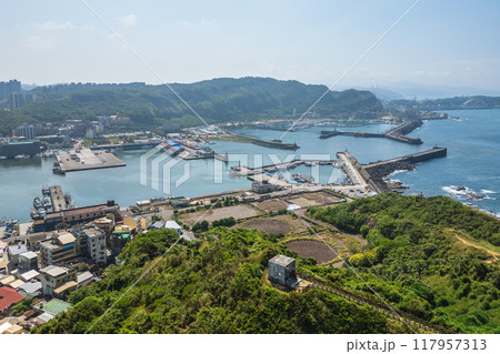Aerial view of Badouzi fishery harbor located at keelung city in taiwan 117957313