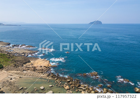 Aerial view of Keelung islet and Badouzi Coastal Park in Keelung, Taiwan 117957322