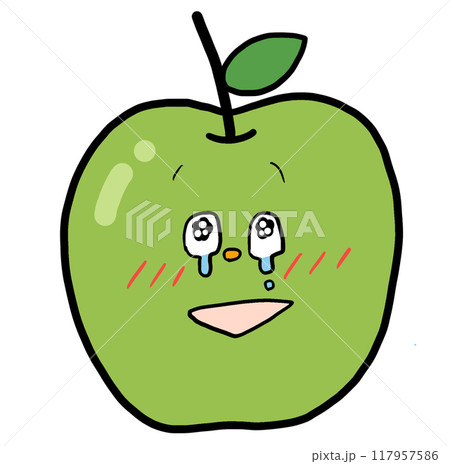 うれし泣きしている青りんごのイラスト 117957586