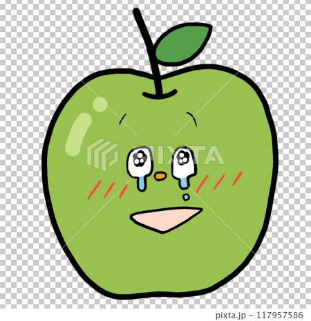 うれし泣きしている青りんごのイラスト 117957586