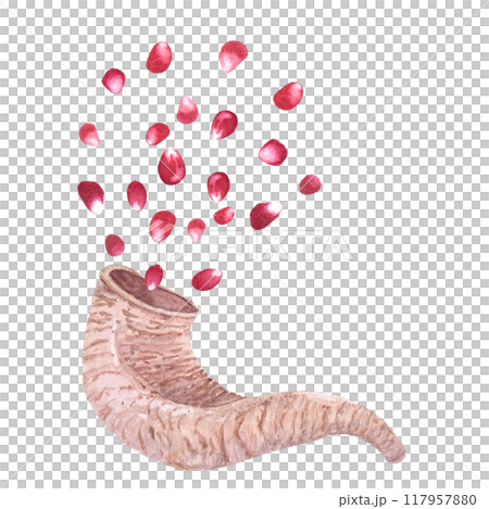Shofar with pomegranate flowers and seeds coming out of it watercolor composition isolated on white. Hand drawn illustration for Rosh Hashanah cards, posters, designs, prints. Festive autumn clip art Shofar with pomegranate flowers and seeds coming out of it watercolor composition isolated on white. Hand drawn illustration for Rosh Hashanah cards, posters, designs, prints. Festive autumn clip art 117957880