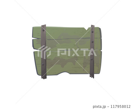 Old wooden sign board sign made of green boards. Isolated background. 117958012