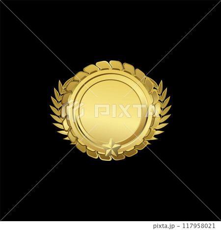 Gold winner badge with laurel wreath vector illustration 117958021