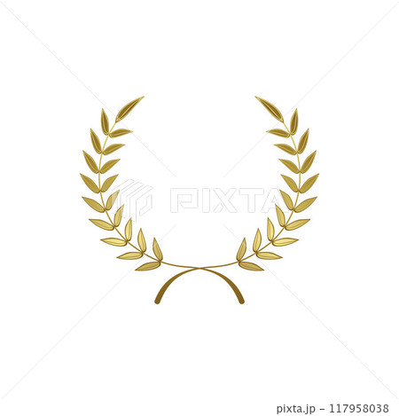 Golden laurel wreath, branch of olive leaves, vector victory symbol, award emblem, winner badge medal frame label design 117958038