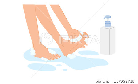 水虫の対策:足をせっけんで丁寧に洗うイメージ(入浴時) 水虫の対策:足をせっけんで丁寧に洗うイメージ(入浴時) 117958719