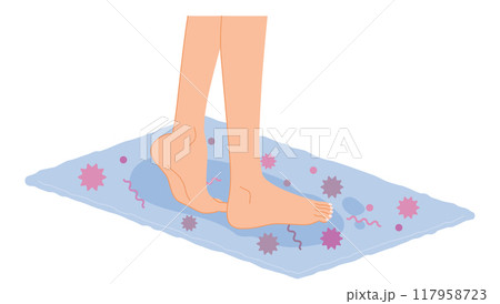 水虫の感染:共有のバスマットに白癬菌が付いているイメージ 水虫の感染:共有のバスマットに白癬菌が付いているイメージ 117958723