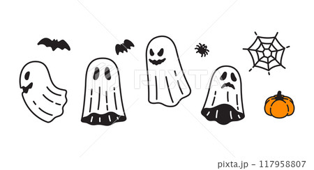 Ghost vector spooky Halloween icon pumpkin bat spider wave logo cartoon character symbol illustration doodle design clip art 117958807