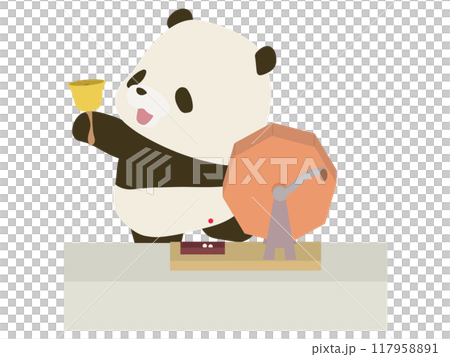 Garapon 彩票機和敲響鈴聲的熊貓 117958891