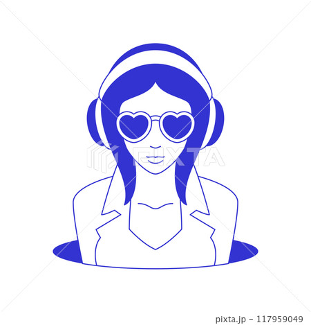 Y2k neo gothic emo teen girl headphones esport cyber comic blue sketch line icon vector flat Y2k neo gothic emo teen girl headphones esport cyber comic blue sketch line icon vector flat 117959049