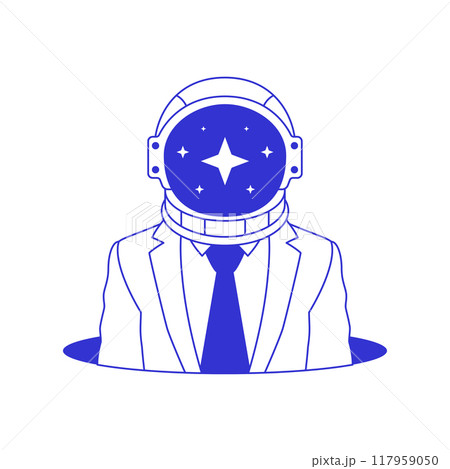 Y2k comic astronaut businessman hole retro groovy blue sketch line icon vector flat illustration 117959050