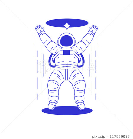 Y2k happy cosmonaut in space suit flying in universe hole line icon vector flat illustration 117959055