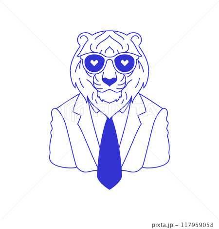 Y2k tiger businessman in love sunglasses portrait blue sketch line icon vector flat illustration 117959058