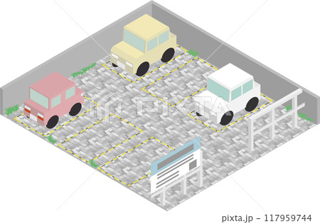 アイソメトリックな砂利敷きの月極駐車場のイメージ素材 117959744