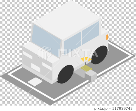 アイソメトリックなフラップ式駐車場でエアロパーツが傷ついたイメージ素材 アイソメトリックなフラップ式駐車場でエアロパーツが傷ついたイメージ素材 117959745