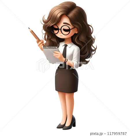 3D office girl with note and pencil 117959787