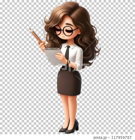 3D office girl with note and pencil 117959787