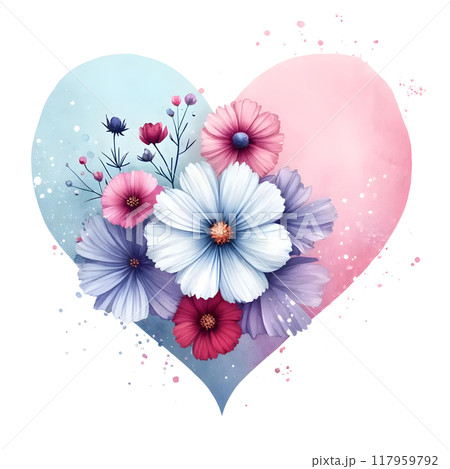 cosmos flowers on heart  117959792