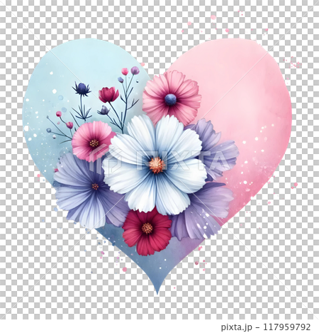 cosmos flowers on heart  117959792