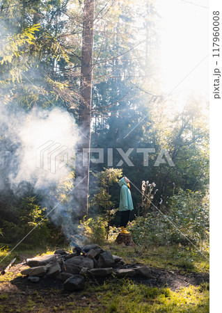 Serene Forest Campfire Scene Serene Forest Campfire Scene 117960008