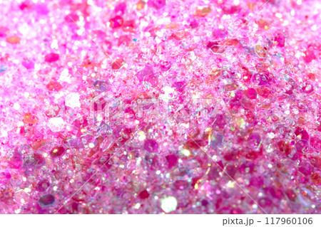Close Up of Color Pink Shiny Confetti Glitter On White Background 117960106