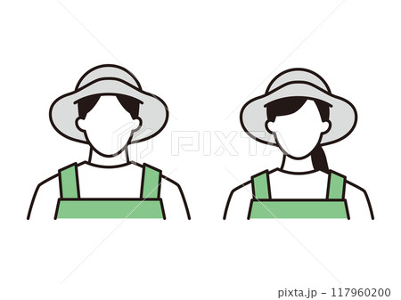 麦わら帽子をかぶっている農業者の男女 117960200