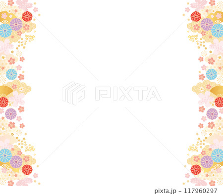 背景素材-花と桜と扇2024-10 117960297