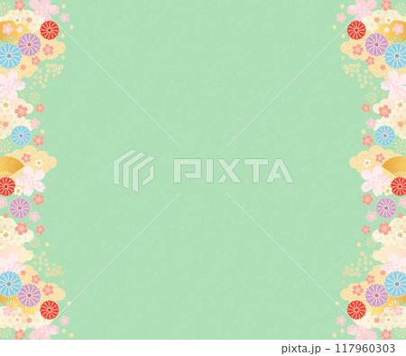 背景素材-花と桜と扇2024-13 117960303