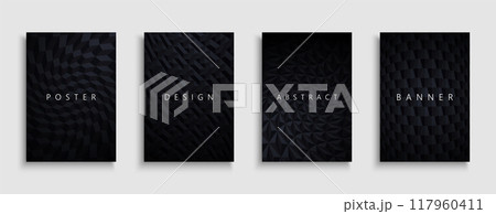 Collection of black artwork geometric abstract covers, templates, placards, brochures, banners, backgrounds and etc. Creative textured modern posters. Dark design - 3d structure graphic prints 117960411