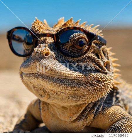 メガネをかけたフトアゴヒゲトカゲ 117960455