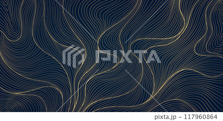 Vector art deco line gold wave background, abstract water texture, Japanese geometric sea illustration. Curve asian banner. 117960864