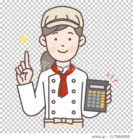 電卓を持ったパン屋女性スタッフ 117960986